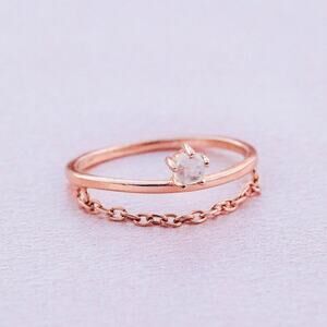 Pura Vida Moonstone Chain Ring Rose Gold - Size 9